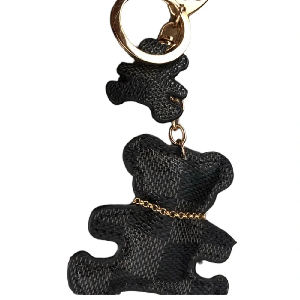Black check teddy bear bag charm key chain